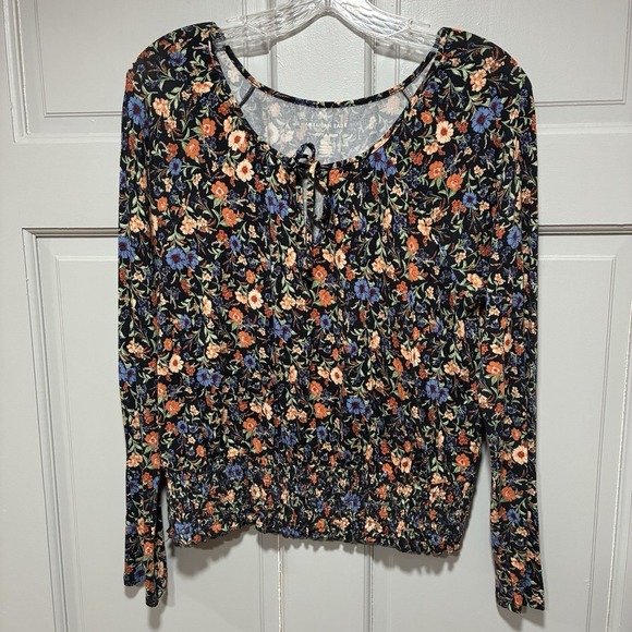 American Eagle Outfitters Tops - AE American Eagle Women Top Tie-Front Floral Blouse Sz Medium Soft Lounge Casual